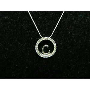 KR Signed Silver Tone CZ Cubic Zirconia "C" Ch